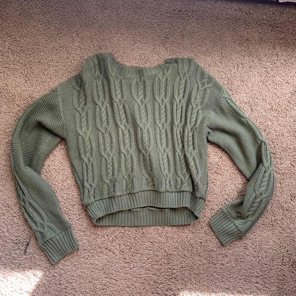 LA Hearts Cable Knit Green Cropped Sweater